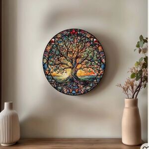 Elegant Multicolor faux Stained Glass Tree Wall Decor